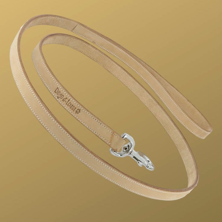 Laisse en cuir naturel ~ DIEGO & LOUNA 150 cm
